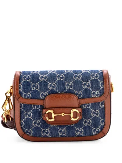 Pre-owned Gucci Horsebit 1955 Gg Denim Mini Shoulder Bag In Blue