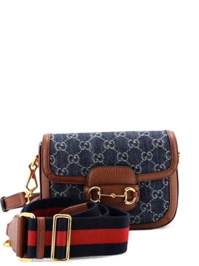 Pre-owned Gucci Horsebit 1955 Gg Denim Mini Shoulder Bag In Blue