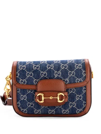 Pre-owned Gucci Horsebit 1955 Gg Denim Mini Shoulder Bag In Blue