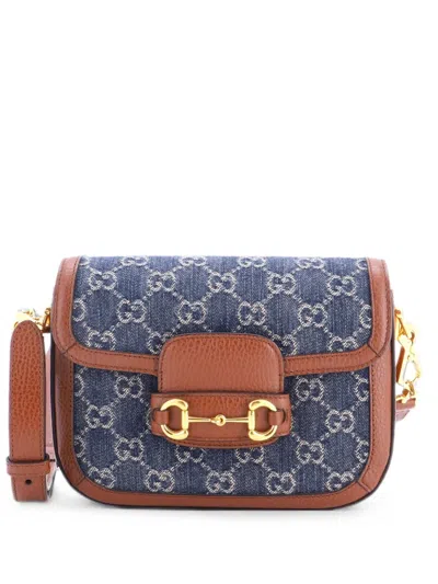 Pre-owned Gucci Horsebit 1955 Gg Denim Mini Shoulder Bag In Blue