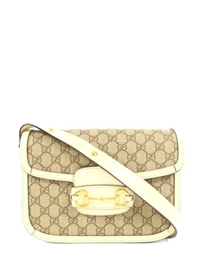 Pre-owned Gucci Horsebit 1955 Gg Shoulder Bag In Neutral