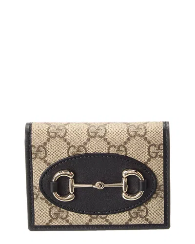 Gucci Horsebit 1955 Gg Supreme Canvas & Leather Card Case In Beige