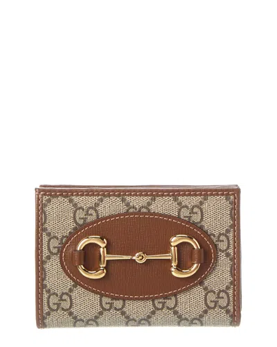 Gucci Horsebit 1955 Gg Supreme Canvas & Leather Card Case In Brown