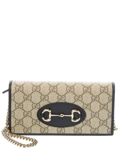 Gucci Horsebit 1955 Gg Supreme Canvas & Leather Wallet On Chain In Black