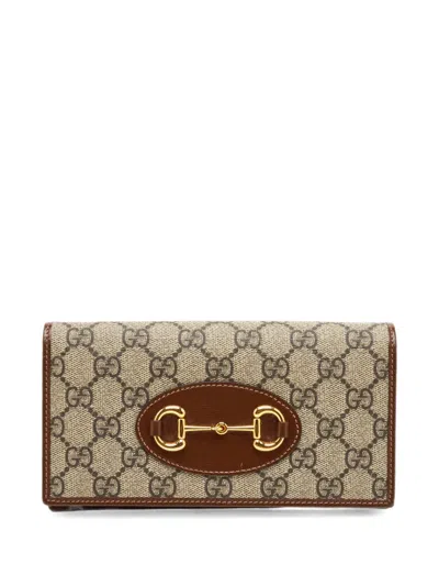 Pre-owned Gucci Horsebit 1955 Gg Supreme Wallet In Neutrals