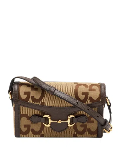 Pre-owned Gucci Horsebit 1955 Jumbo Gg Cross Body Bag In Neutrals