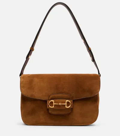 Gucci Horsebit 1955 Large Suede Shoulder Bag In Brown
