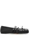 Gucci Leather Bow Detail Squared Toe Ballet Flats In Black