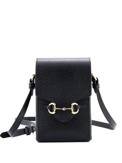 Pre-owned Gucci Horsebit 1955 Leather Mini Crossbody Bag In Black