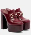 Gucci Horsebit 1955 Leather Platform Mules In Burgundy