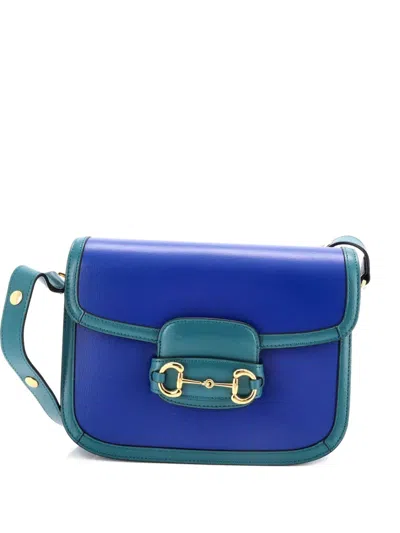Pre-owned Gucci Horsebit 1955 Leather Small Shoulder Bag In Blue