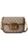 Gucci Horsebit 1955 Mini Leather-trimmed Shoulder Bag In Brown