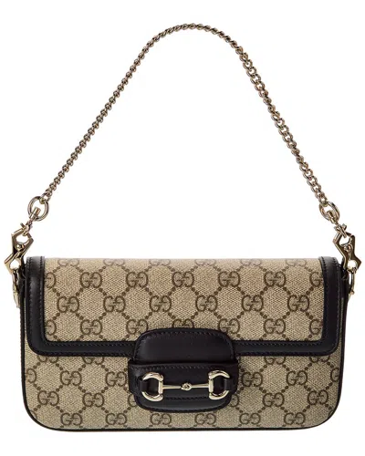 Gucci Horsebit 1955 Mini Gg Supreme Canvas & Leather Shoulder Bag In Black