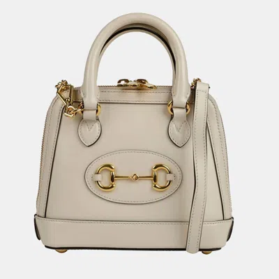 Pre-owned Gucci Horsebit 1955 Mini Top Handle Tote And Shoulder Bag In White