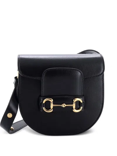 Pre-owned Gucci Horsebit 1955 Rounded Shoulder Bag Leather Mini Crossbody Bag In Black