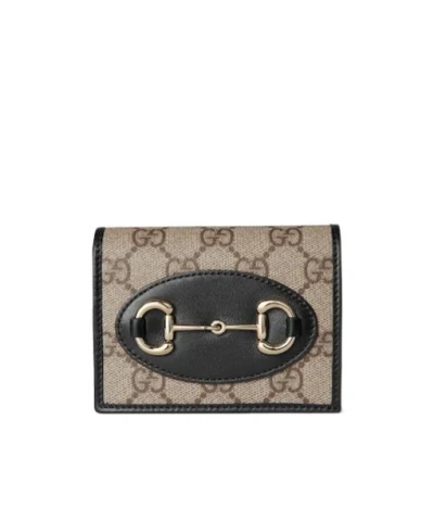 Gucci Women Brown Wallet With Metal Buckle On The Front And All-over Gg Motif In Fabric Woman