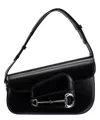 Gucci Leather Shoulder Bag With Iconic Frontal Horsebit In Black