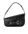 Gucci Leather Shoulder Bag With Iconic Frontal Horsebit In Black