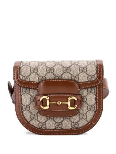 Pre-owned Gucci Horsebit 1955 Shoulder Bag Gg Coated Canvas With Leather Mini Crossbody Bag In Brown