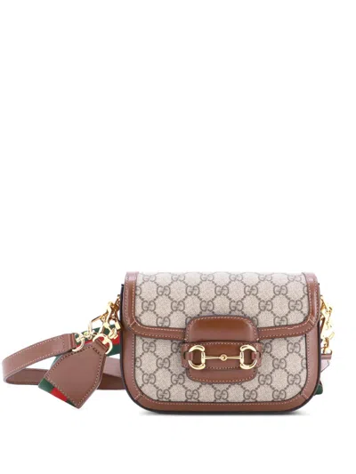 Pre-owned Gucci Horsebit 1955 Shoulder Bag Gg Coated Canvas With Leather Mini Crossbody Bag In Brown