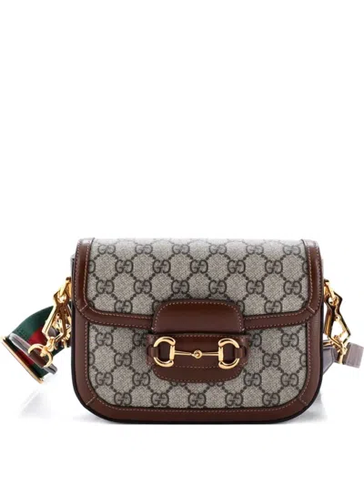 Pre-owned Gucci Horsebit 1955 Shoulder Bag Gg Coated Canvas With Leather Mini Crossbody Bag In Brown