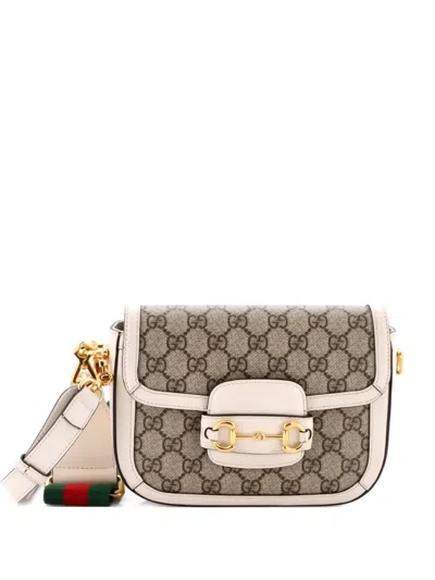 Pre-owned Gucci Horsebit 1955 Shoulder Bag Gg Coated Canvas With Leather Mini Crossbody Bag In Neutral