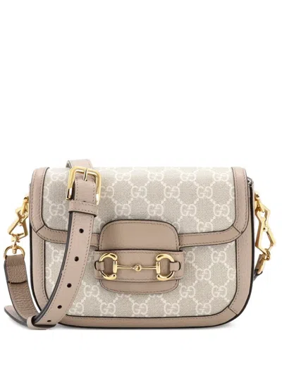 Pre-owned Gucci Horsebit 1955 Shoulder Bag Gg Coated Canvas With Leather Mini Crossbody Bag In Neutral