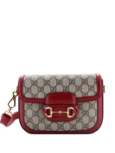 Pre-owned Gucci Horsebit 1955 Shoulder Bag Gg Coated Canvas With Leather Mini Crossbody Bag In Red