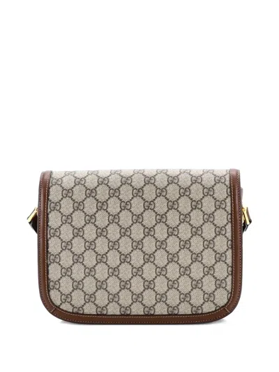 Pre-owned Gucci Horsebit 1955 Shoulder Bag Gg Coated Canvas With Leather Small Crossbody Bag In Brown
