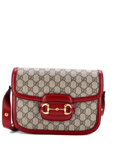 Pre-owned Gucci Horsebit 1955 Shoulder Bag Gg Coated Canvas With Leather Small Crossbody Bag In Neutral