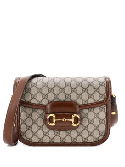 Pre-owned Gucci Horsebit 1955 Shoulder Bag Gg Coated Canvas With Leather Small Crossbody Bag In Neutral