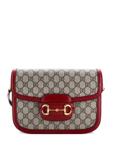 Pre-owned Gucci Horsebit 1955 Shoulder Bag Gg Coated Canvas With Leather Small Crossbody Bag In Red
