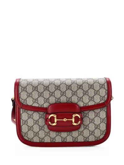 Pre-owned Gucci Horsebit 1955 Shoulder Bag Gg Coated Canvas With Leather Small Crossbody Bag In Red