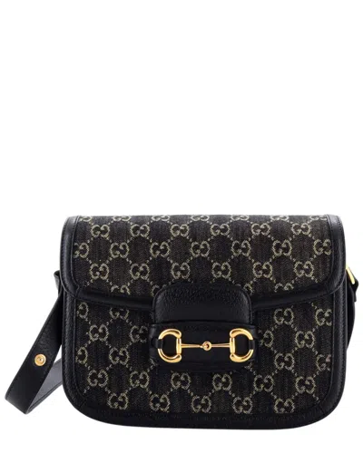 Gucci Horsebit 1955 Shoulder Bag Gg Denim Small (authentic Pre-loved) In Black