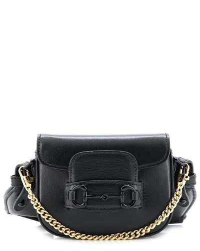 Gucci Horsebit 1955 Shoulder Bag Leather Super Mini (authentic Pre-loved) In Black