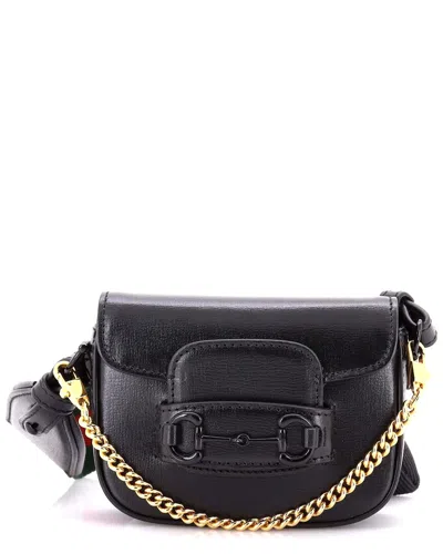 Gucci Horsebit 1955 Shoulder Bag Leather Super Mini (authentic Pre-loved) In Black
