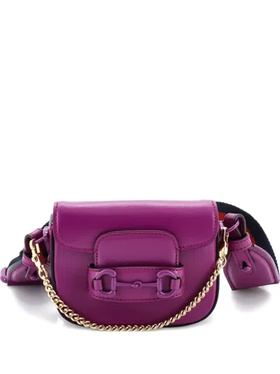 Pre-owned Gucci Horsebit 1955 Shoulder Bag Leather Super Mini Crossbody Bag In Purple
