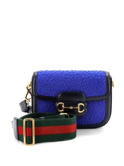 Pre-owned Gucci Horsebit 1955 Shoulder Bag Wool Mini Crossbody Bag In Blue