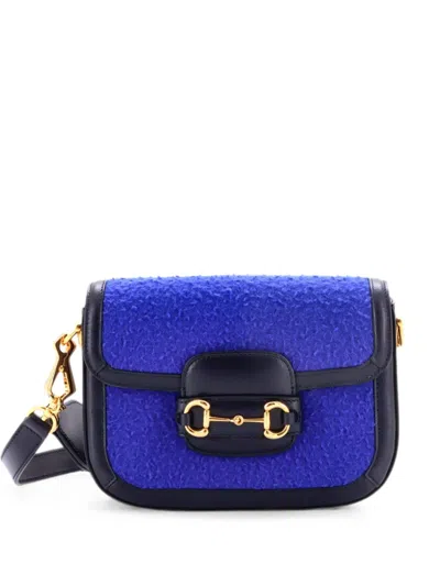 Pre-owned Gucci Horsebit 1955 Shoulder Bag Wool Mini Crossbody Bag In Blue