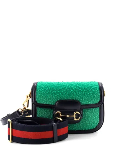 Pre-owned Gucci Horsebit 1955 Shoulder Bag Wool Mini Crossbody Bag In Green