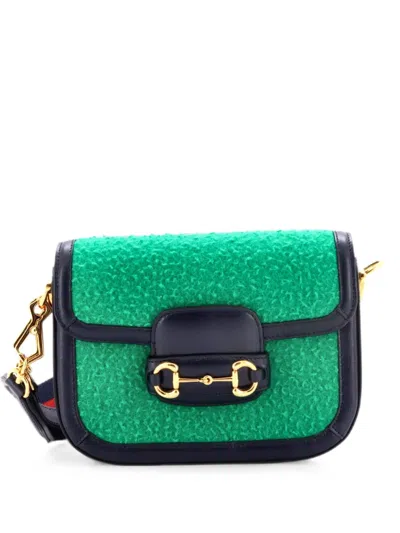 Pre-owned Gucci Horsebit 1955 Shoulder Bag Wool Mini Crossbody Bag In Green