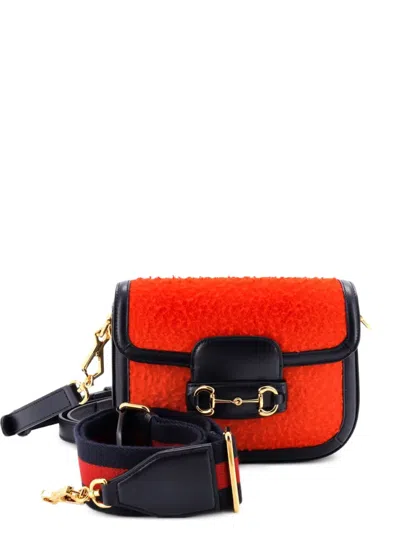 Pre-owned Gucci Horsebit 1955 Shoulder Bag Wool Mini Crossbody Bag In Red