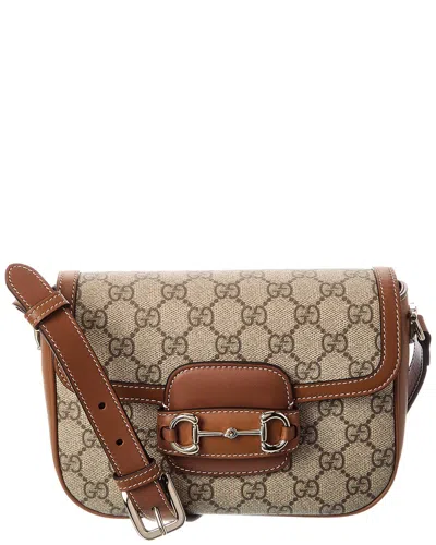 Gucci Horsebit 1955 Small Gg Supreme Canvas & Leather Shoulder Bag In Brown