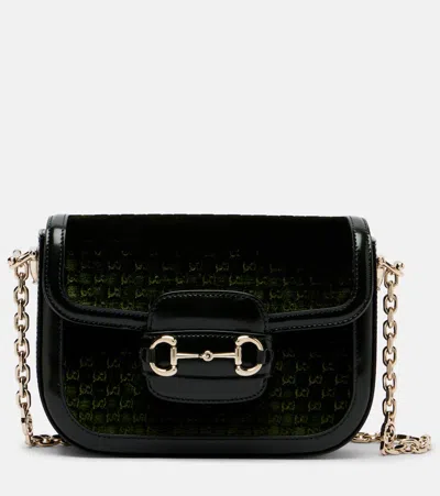 Gucci Horsebit 1955 Small Velvet Shoulder Bag In Black