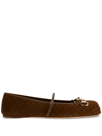 Gucci Horsebit 1955 Suede Leather Ballets In Brown