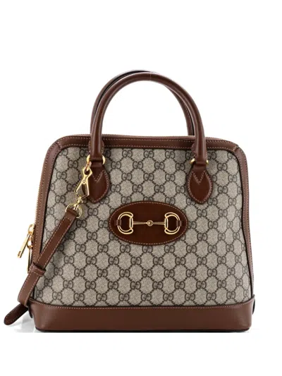 Pre-owned Gucci Horsebit 1955 Top Handle Bag Gg Coated Canvas With Leather Medium Satchel In Brown