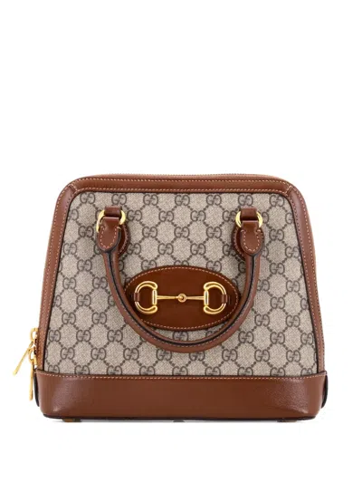 Pre-owned Gucci Horsebit 1955 Top Handle Bag Gg Coated Canvas With Leather Small Satchel In Brown