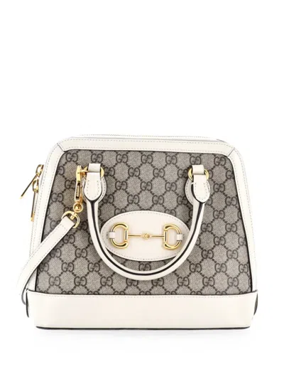Pre-owned Gucci Horsebit 1955 Top Handle Bag Gg Coated Canvas With Leather Small Satchel In Brown