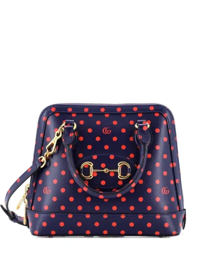 Pre-owned Gucci Horsebit 1955 Top Handle Bag Printed Leather Small Satchel In Blue