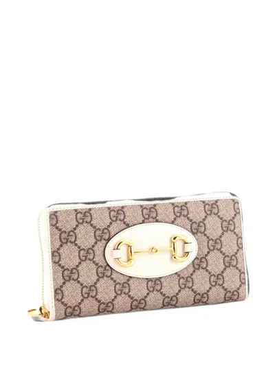 Pre-owned Gucci Horsebit 1955 Zip Around Wallet Gg Coated Canvas Long Small Wallets In Brown